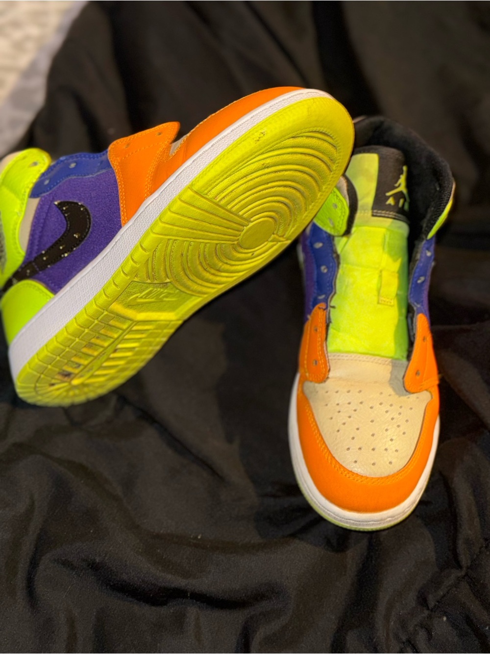 Jordan Kids' Colorblock High-Top Sneakers - Orange/Neon Green/Blue - Picture 3 of 4